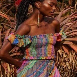 Roopa Pemmaraju Eucalyptus Fiber Striped Off the Shoulder Top S Rainbow Boho